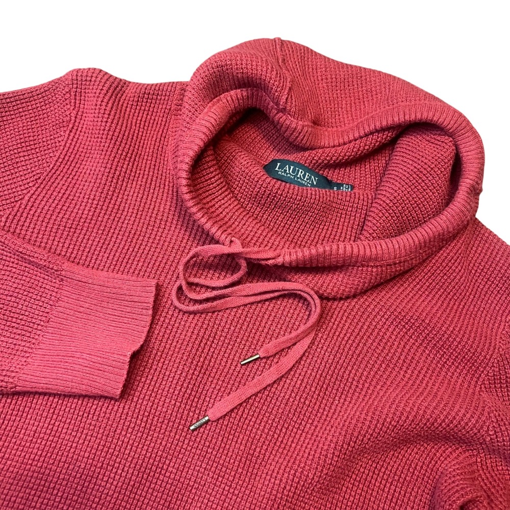 Lauren Ralph Lauren Women's Knit Hoodie Sweater Red Drawstring Small S